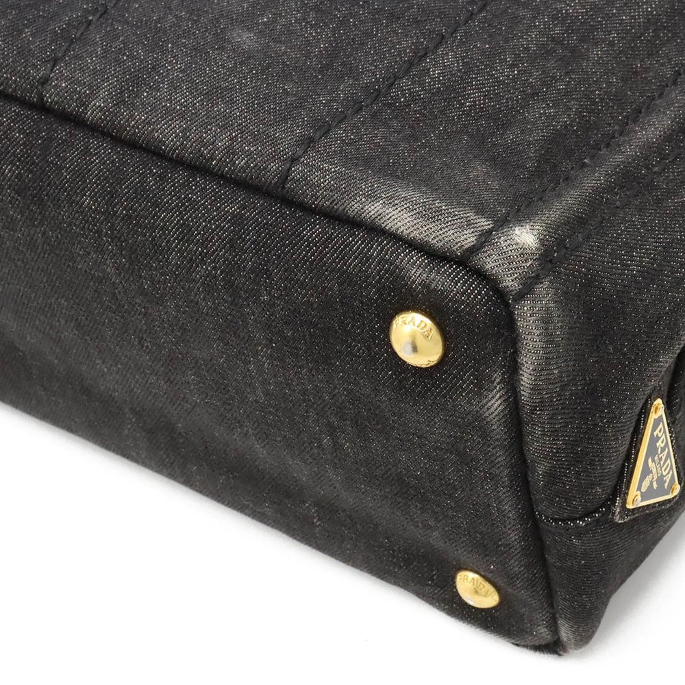 PRADA CANAPA Tote Bag Shoulder Denim NERO Black Boutique Purchased Item B2439G - Picture 3 of 8